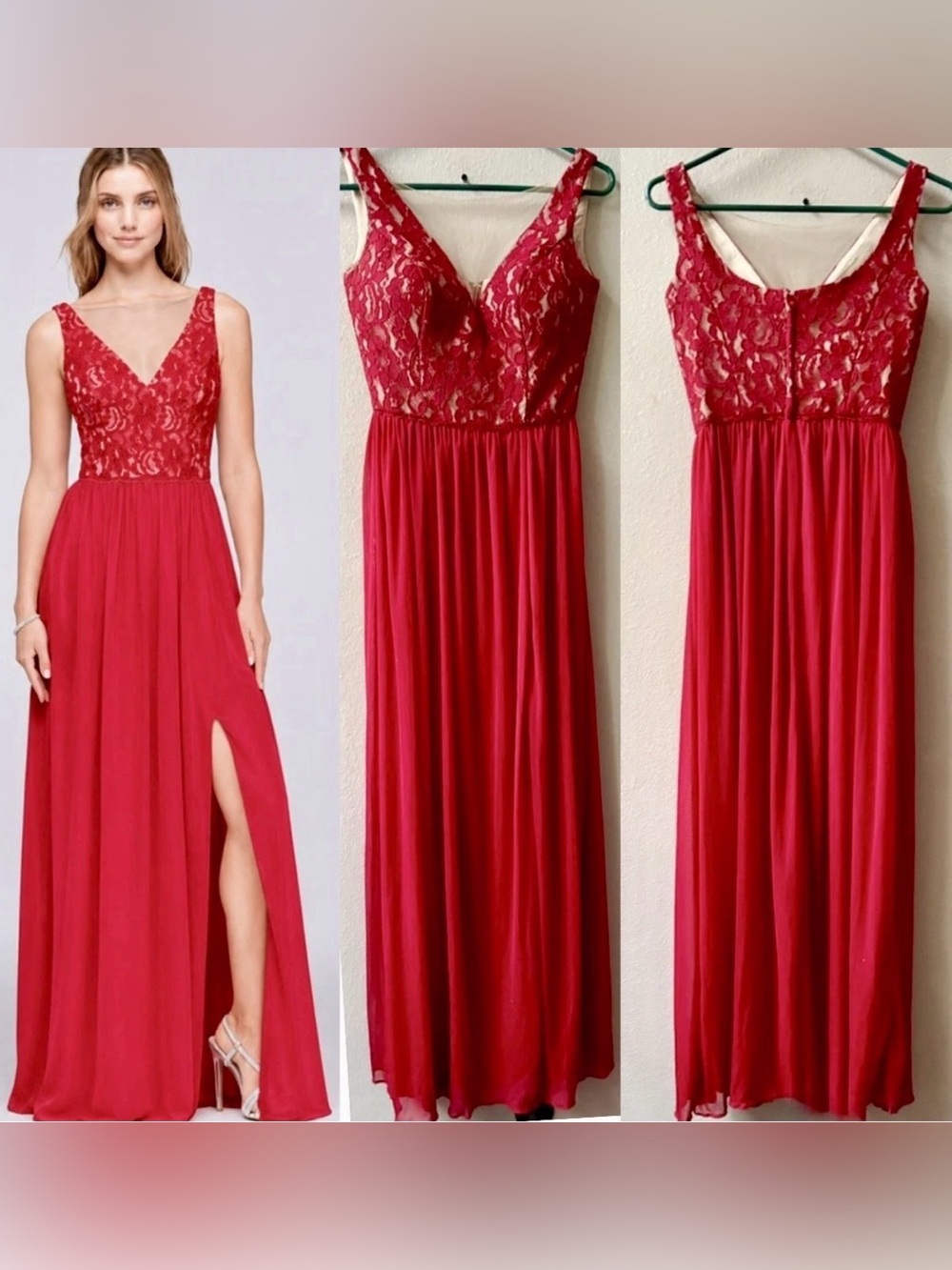 David’s Bridal Illusion V-Neck Lace /Mesh Brides Maid Dress Women’s Sz.2